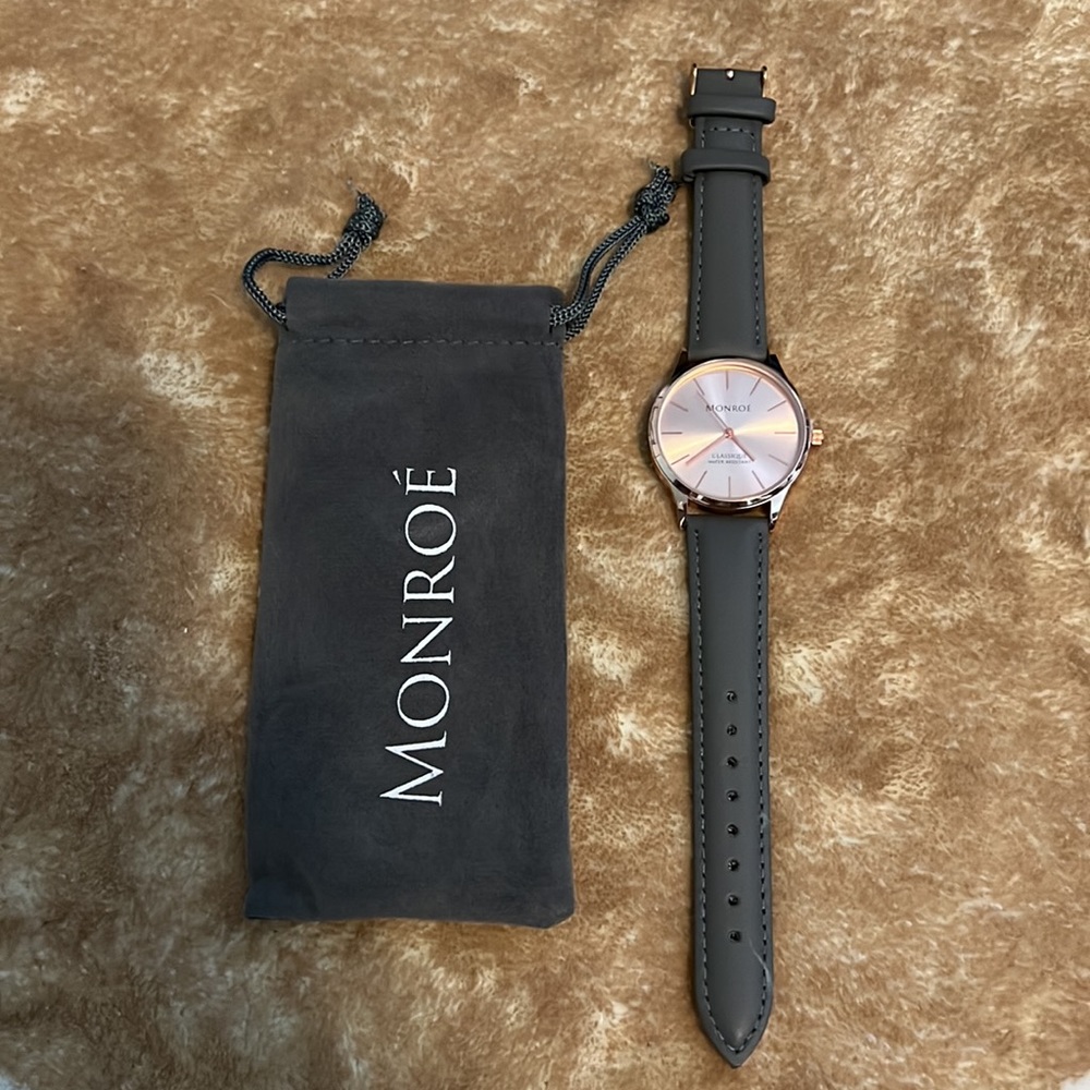 Monroé classique solérose•gold water-resistant watch,genuine leather new w pouch